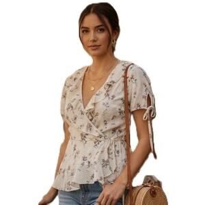 Honey Punch Floral Ruffle Peplum Wrap Top Boho Romantic Size Small